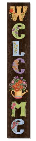 60962 WELCOME - MULTICOLOR W/WATERING CAN - PORCH BOARD 8X46.5
