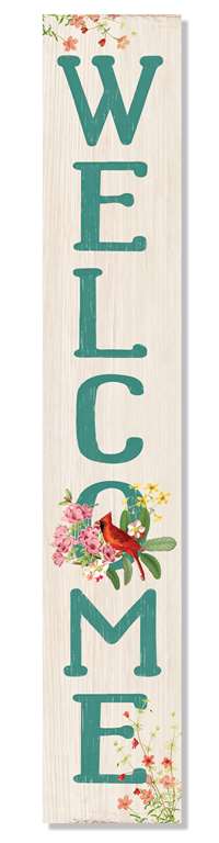 60965 WELCOME - TEAL LETTERS W/ CARDINAL - PORCH BOARD 8X46.5