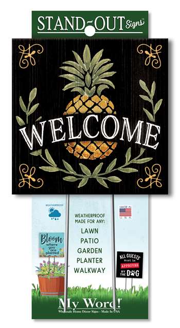 61311 WELCOME - BLACK W/ PINEAPPLE STAND-OUTS SQUARE 8X8