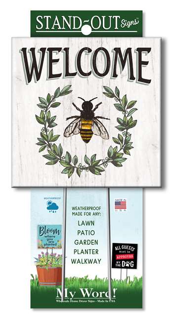 61348 WELCOME - LEAVES & BEE STAND-OUTS SQUARE 8X8