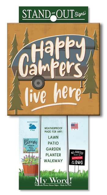 61350 HAPPY CAMPERS LIVE HERE STAND OUT SQUARES 8X8