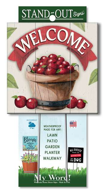 61369 WELCOME W/ APPLE BASKET STAND-OUTS SQUARE 8X8