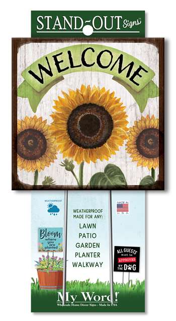 61405 WELCOME W/BANNER AND SUNFLOWERS STAND-OUTS SQUARE 8X8
