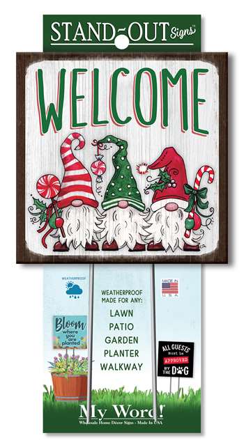 61407 WELCOME W/BANNER CHRISTMAS GNOME STAND-OUTS SQUARE 8X8