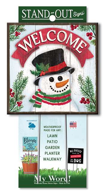 61411 WELCOME W/BANNER SNOWMAN HEAD STAND-OUTS SQUARE 8X8