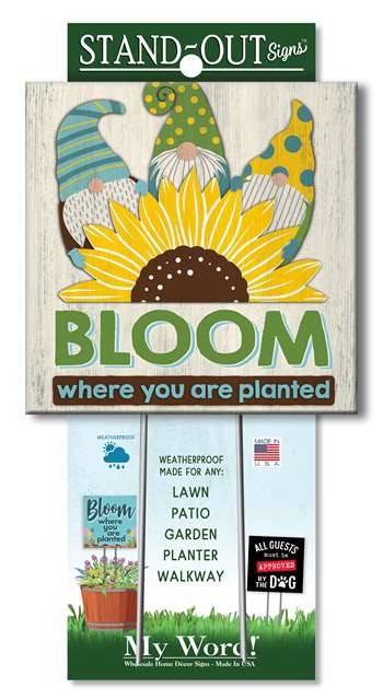 61417 BLOOM WHERE YOU ARE PLANTED WITH GNOMES- STAND OUT SQUARES 8X8