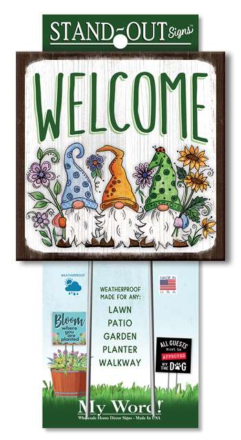 61441 WELCOME WITH GNOMIES  STAND-OUTS SQUARE 8X8