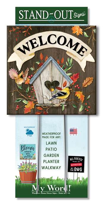 61453 WELCOME - FALL BIRDHOUSE - STAND-OUT SQUARE 8X8
