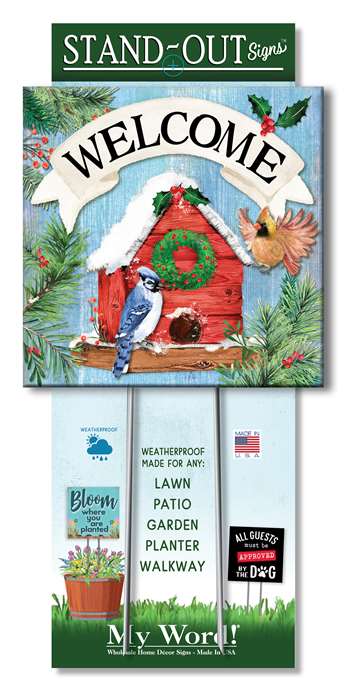 61472 WELCOME WINTER BIRDHOUSE - STAND-OUT SQUARE 8X8