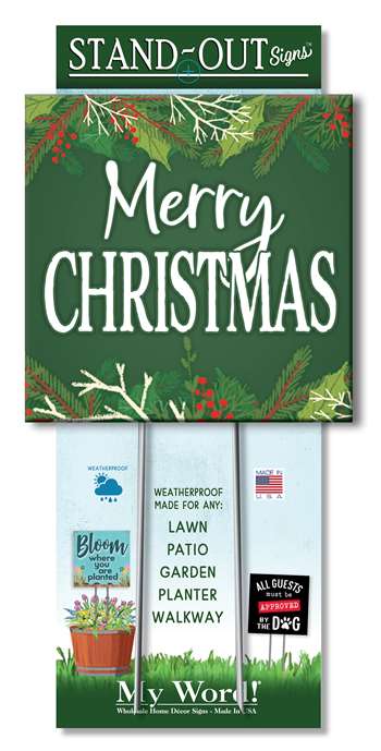 61499 MERRY CHRISTMAS ON GREEN W/ GREENERY - STAND-OUT SQUARE 8X8