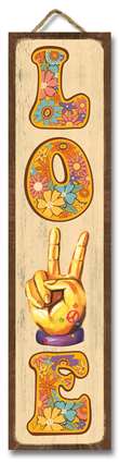 61604 LOVE WITH FLORAL AND PEACE SIGN RETRO- STAND-OUT TALL 24X6