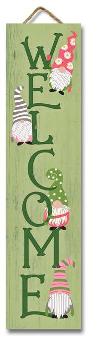 61605 WELCOME WITH GNOMES ON GREEN LETTERS SPRING- STAND-OUT TALL 24X6
