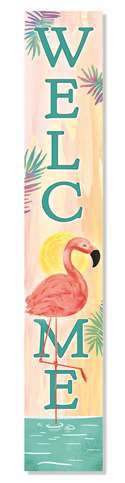 61762 WELCOME W/ FLAMINGO AND PALM- PORCH BOARDS 46.5X8