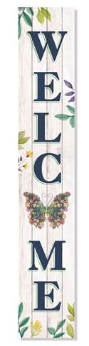 62758 WELCOME W/ FLOWER BUTTERFLY - PORCH BOARDS 46.5X8