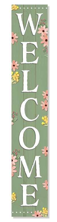 62759 WELCOME GREEN W/ PINK & YELLOW FLOWERS - PORCH BOARDS 46.5X8