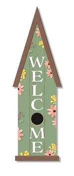 63335 WELCOME GREEN W/ YELLOW & PINK FLOWERS - GNOME HOME 6X24