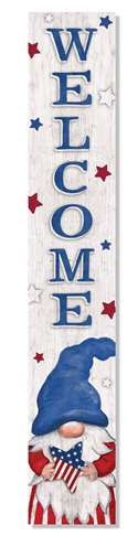 69993 WELCOME WITH GNOME HOLDING PATRIOTIC STAR - PORCH BOARD 46.5X8
