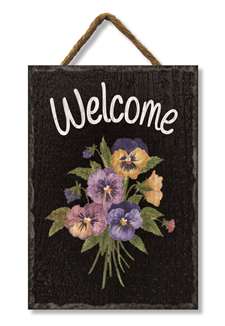73268 PANSIES WELCOME - SLATE IMPRESSIONS 8x11.25