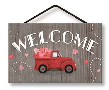 77016 WELCOME RED HEART TRUCK - HANG-UP 8X5 W/ CORD