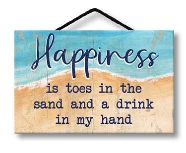 77643 HAPPINESS IS TOES IN THE SAND - HANG-UP 8X5 W/ CORD