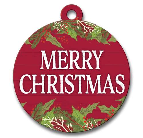 77773 MERRY CHRISTMAS RED WITH GREENERY - ADOORNAMENT 19X21