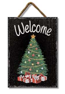 78118 WELCOME W/ CHRISTMAS TREE - SLATE IMPRESSIONS 8x11.25